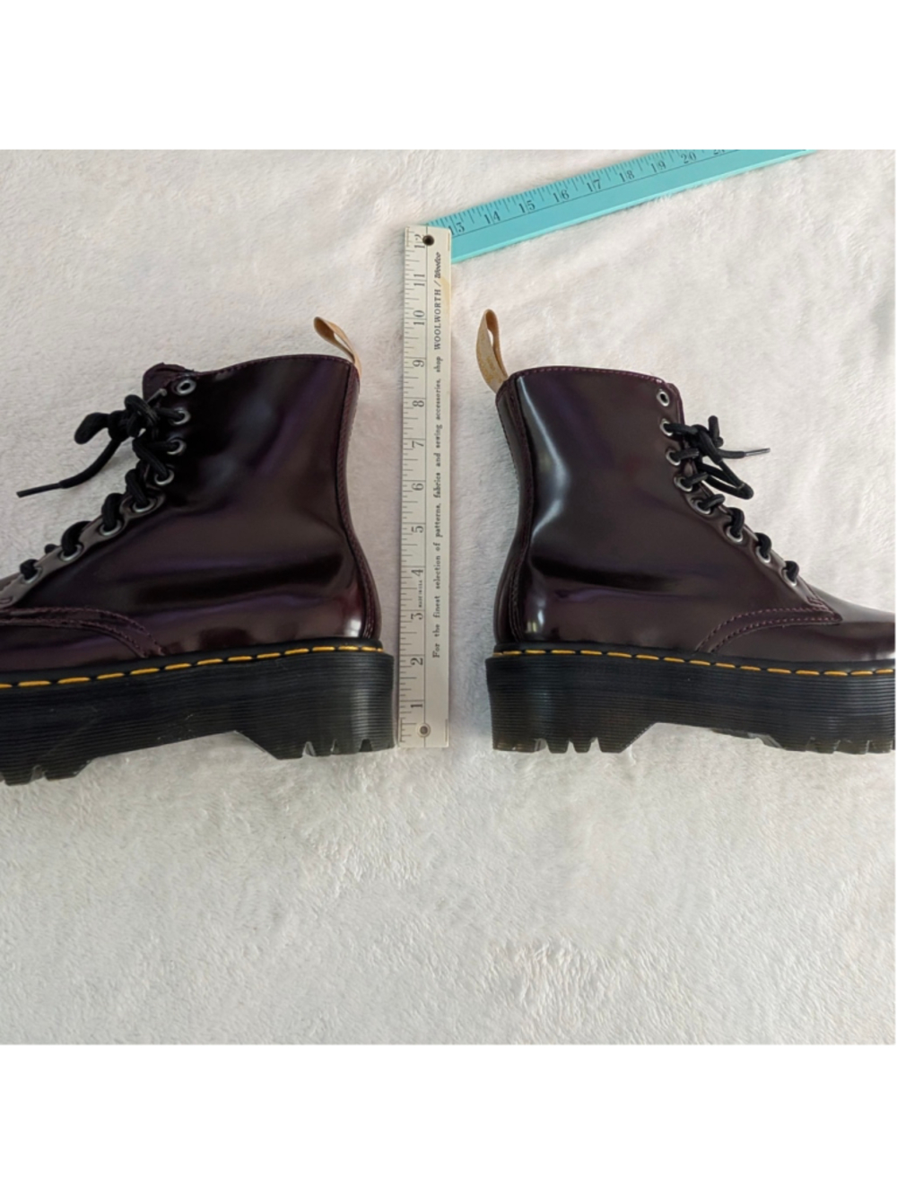 Dr. Martens Vegan Jadon II Cherry Red Oxford Rub Off Platform Boots US L 6 - Picture 11 of 13